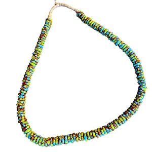 Kumasi Glass Beads Necklace Rattan Fused Rondelle Recycled Boho Tribal Indie DIY